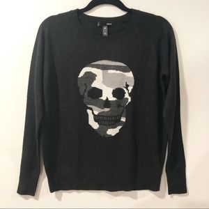 Aqua Black Long Sleeve Skull Sweater